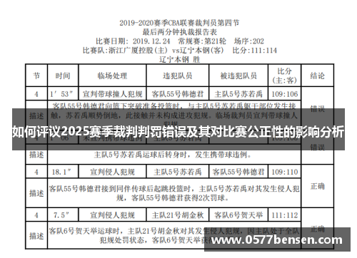 如何评议2025赛季裁判判罚错误及其对比赛公正性的影响分析